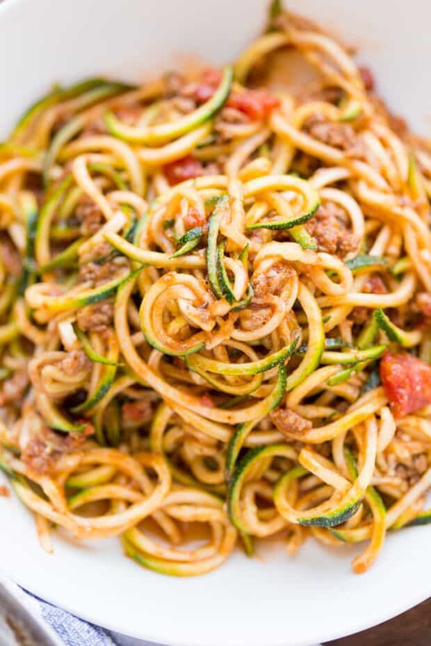 Zucchini Zoodles Noodles in a Low Carb Spaghetti Meat Sauce