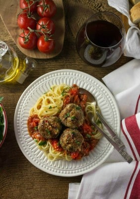 Spaghetti with Italian Chicken Meatballs and Pomodoro Sauce