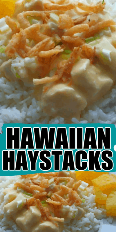 A plate of food with rice and vegetables, with Chicken and Hawaiian haystack