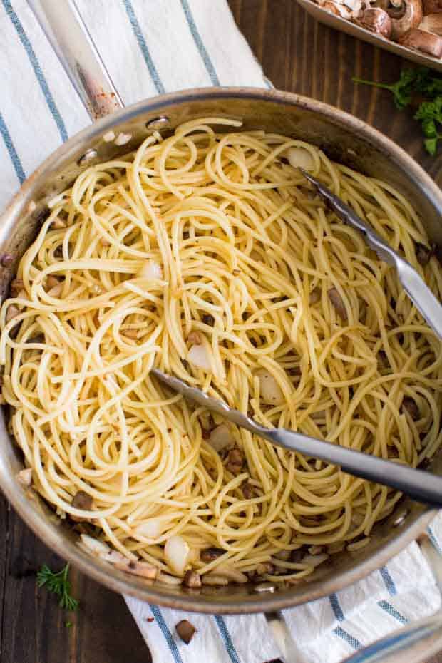 Spaghetti Pasta in Pot of Carbonara Sauce