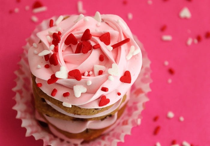 These Valentines Cookie Stacks are so quick and make and require no baking at all! You can use any color frosting and any sprinkles to make these your own!