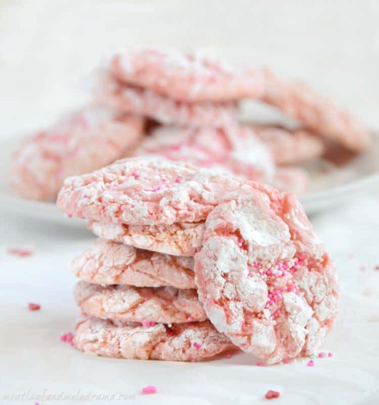 Easy strawberry crinkle cookies are made from a cake mix and are perfect for Valentine’s Day. They’re soft, chewy and taste as good as they look