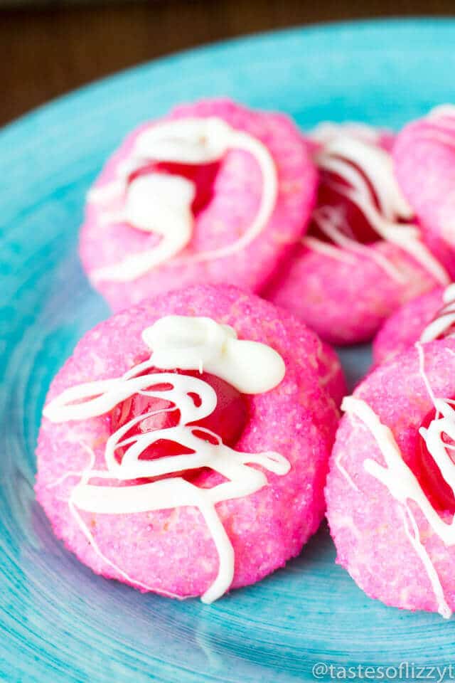 Cream cheese makes these cherry cookies chewy and tender. Roll them in whatever color sugar you’d like for a cute treat to fit any occasion!