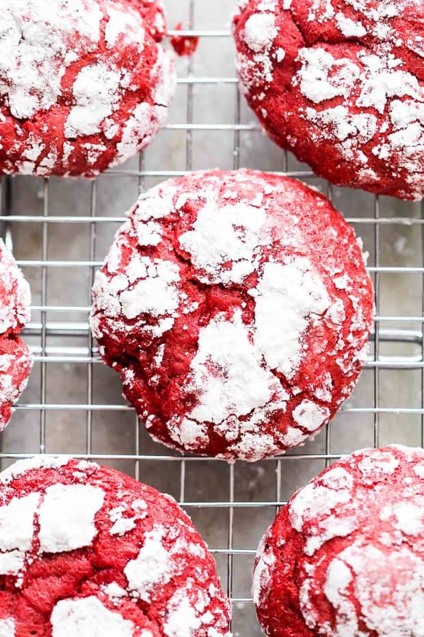 Cakey Red Velvet Cream Cheese Crinkle Cookies are soft, chewy cookies that are made from scratch and will fit right in with your holiday plans.