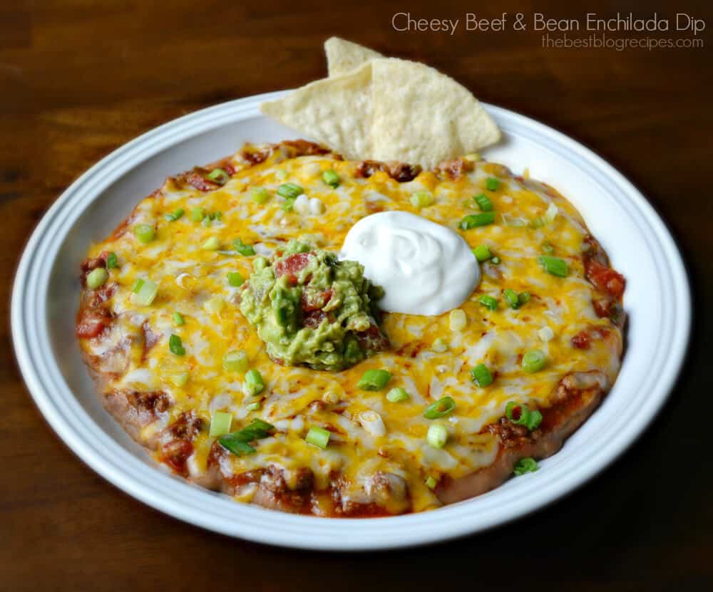 Cheesy Beef & Bean Enchiladas | thebestblogrecipes.com | #mexican #recipes #dip #beef