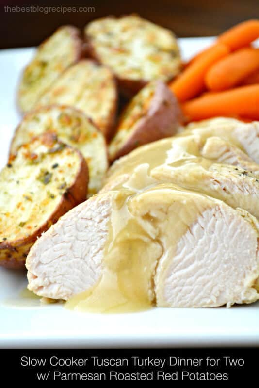 Slow Cooker Tuscan Turkey Dinner for Two with Parmesan Roasted Red Potatoes 