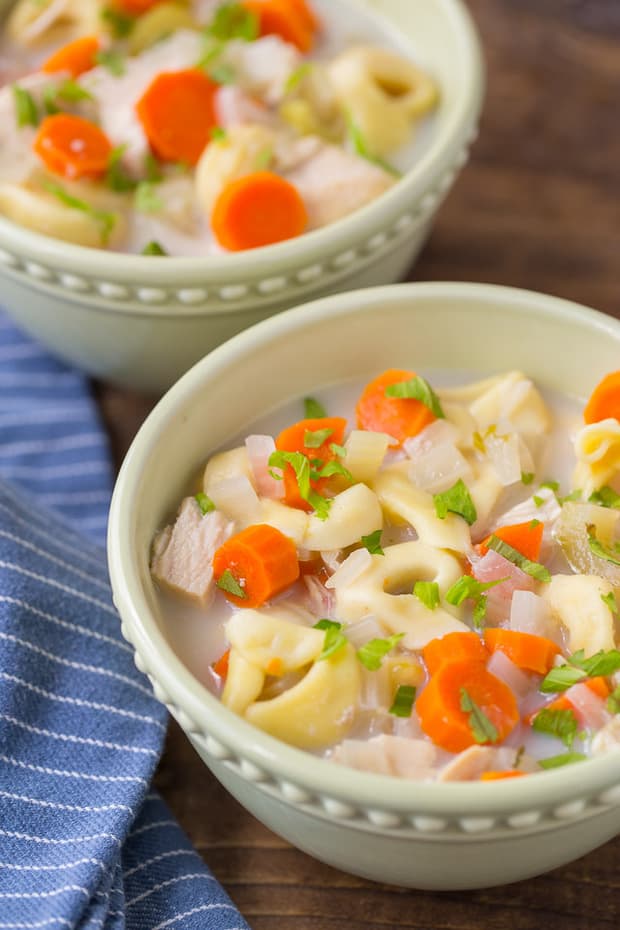 It’s time for Healthy Slow Cooker Creamy Tortellini Soup for the kids and you! It’s chicken noodle soup turned up a few notches!