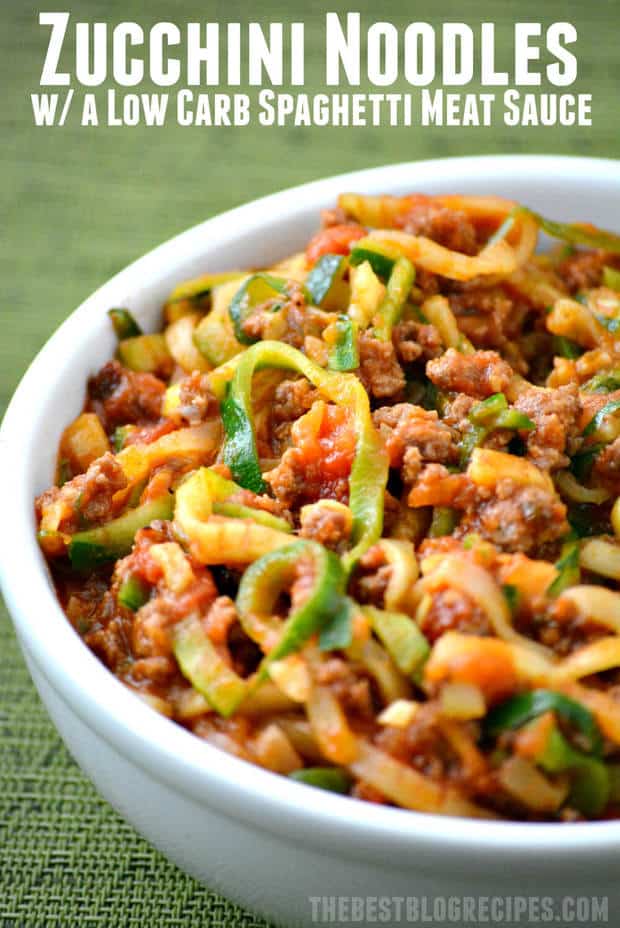 Zucchini Zoodles Noodles In A Low Carb Spaghetti Meat Sauce