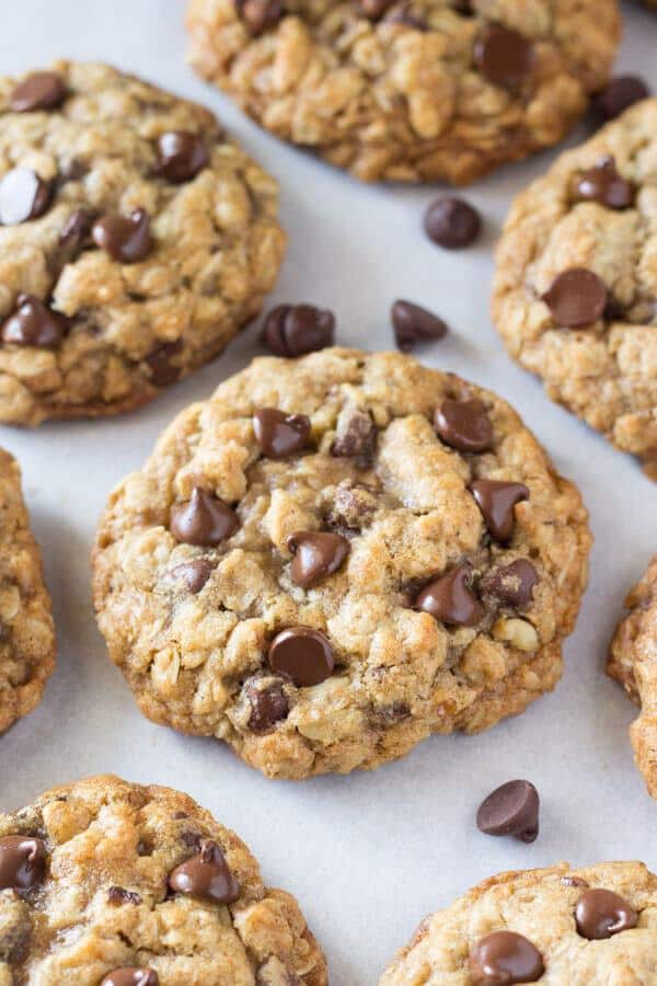 These thick, soft and chewy oatmeal chocolate chip cookies are made with brown sugar, old fashioned oats, chopped walnuts & lots of chocolate chips for the perfect bakery-style cookie. You’ll love how easy they are to make!