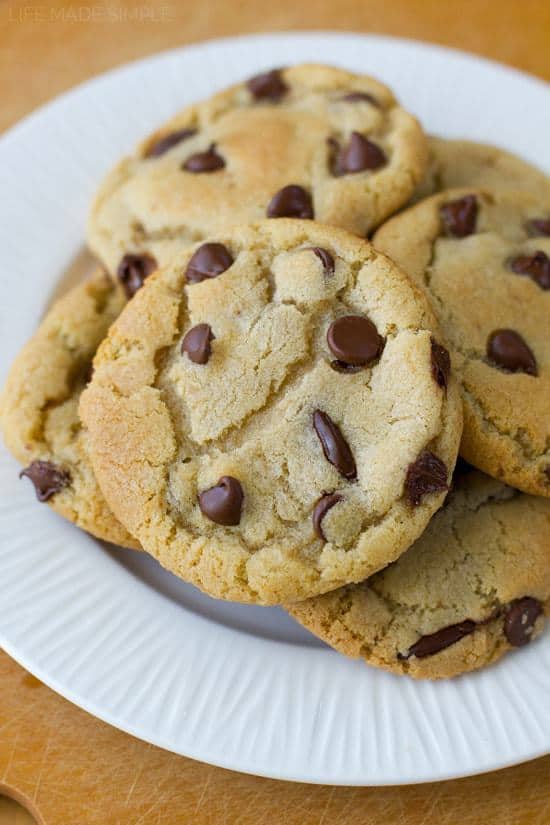 Crisp tops and edges, soft chewy centers. Loaded with lots of chocolate chips. These are the perfect chocolate chip cookies!!!