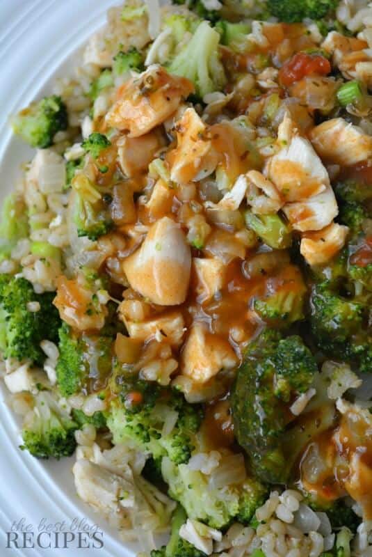 Chicken Broccoli Brown Rice Dinner with Sweet Onion Gravy
