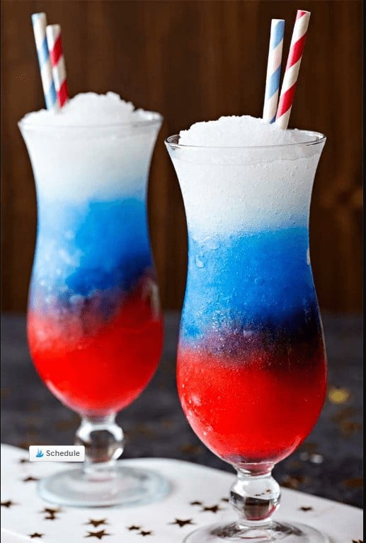  Celebrate your patriotism with a refreshing (and colorful!) Red, White, and Blue Vodka Lemonade Slush made with grenadine, blue curacao, and spiked lemonade.