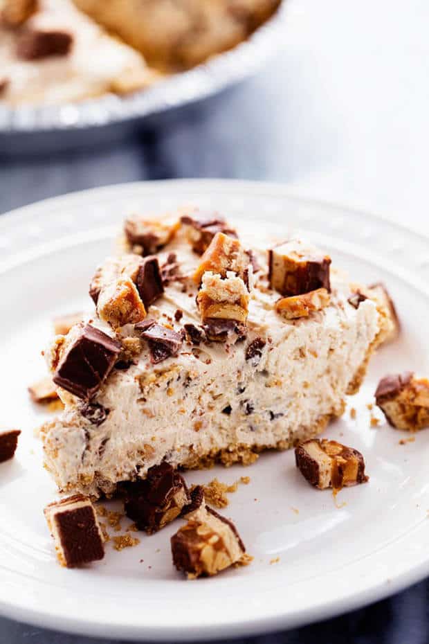 No Bake Snickers Bar Pie is one of the easiest and most delicious no bake pies that you make.  You will love the snickers pieces in every bite!