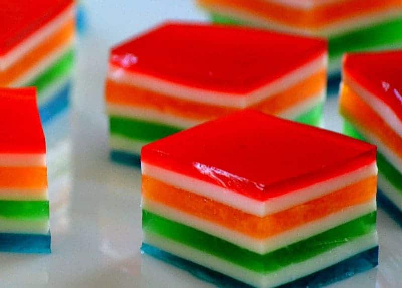 Rainbow Jello Cubes are wonderfully easy and delicious and perfect for St. Patrick’s Day or any day you want to bring a smile to someone’s face!e