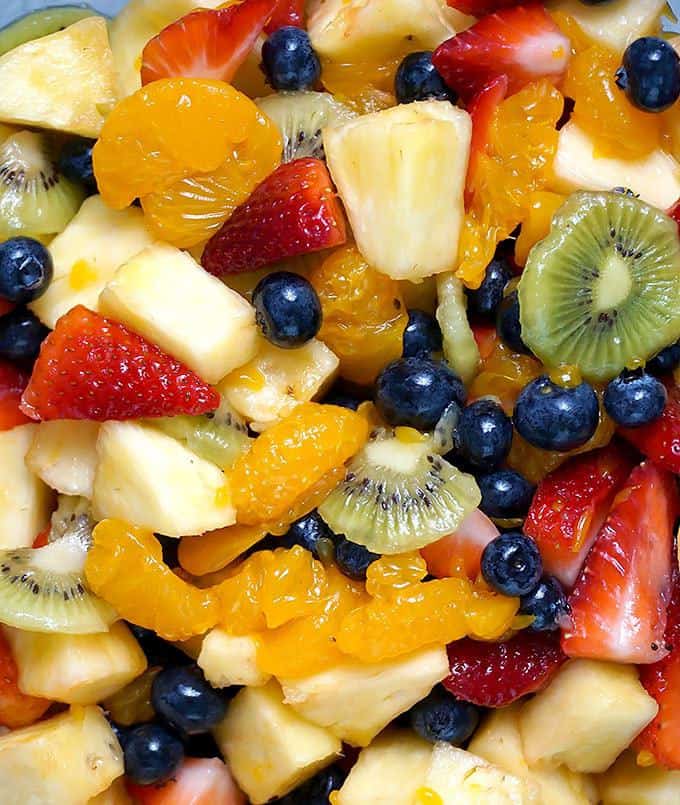 Honey Vanilla Fruit Salad – Fresh chopped fruit coated in a sweet orange honey vanilla dressing.