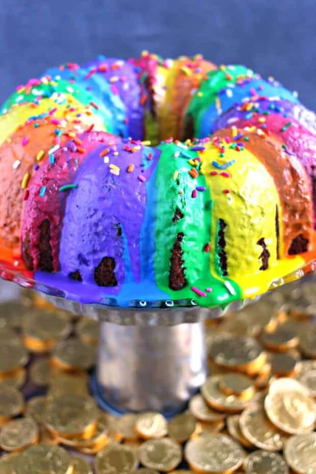 This Rainbow Cake is so easy to make and perfect for St. Patrick’s Day, Pride Day, or any day you’re feeling bright and cheerful!