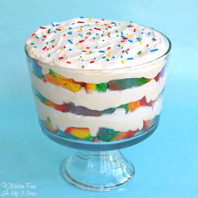 This beautiful Rainbow trifle is so easy to make! Such a fun party idea that everyone will absolutely love.