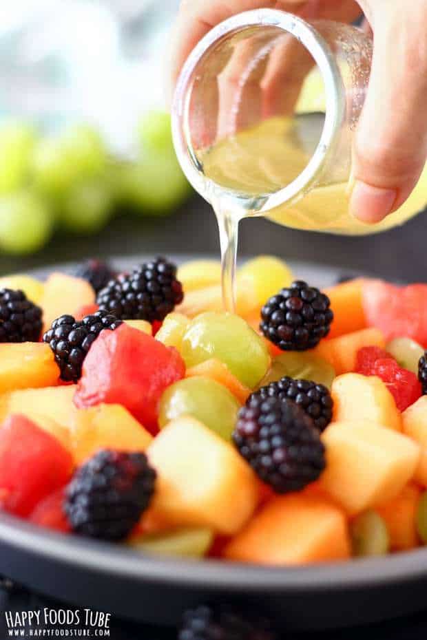 This fresh fruit salad with coconut honey dressing is a refreshing and easy summer dessert. Selection of fruits is dressed with easy flavorful syrup!