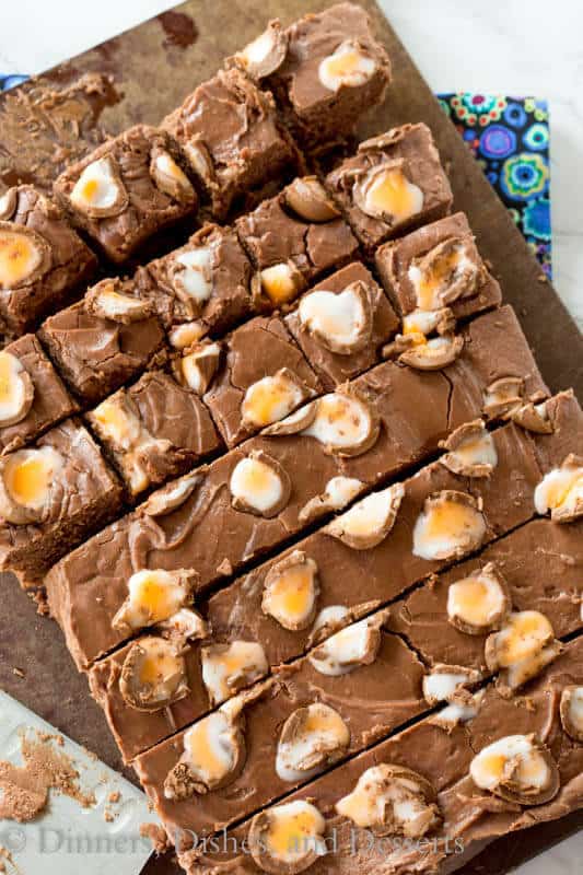 the famous Cadbury Creme Eggs get mixed in with a rich and chocolate-y fudge to make it perfect for Easter.  