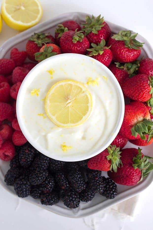 This lemonade fruit dip is a life saver. I have an incredibly picky child that cannot get enough of yogurt which is the main ingredient of my fruit dip. So, when I want to get some fruit in him, I make him this. He’s like his mama and can’t resist dipping things. It’s a gift for a mother of a child that’s so picky.