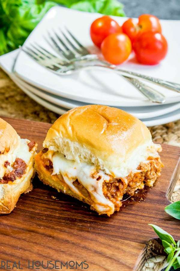 These Lasagna Sliders are bite sized sandwiches filled with all of the flavors of a classic lasagna! They’re the perfect bite for your next party!