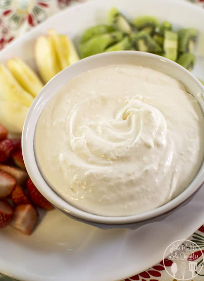 This fruit dip combines those great Piña Colada Flavors of coconut and pineapple along with cream cheese and cool whip for a perfect fruit dip.