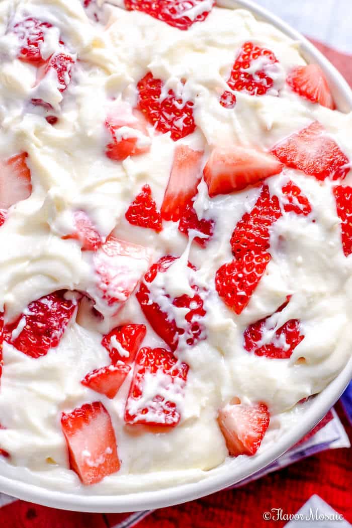  This Strawberry Cheesecake Salad is like a strawberry cheesecake in a bowl and makes a delicious and easy no bake dessert.