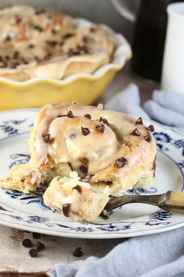 Chocolate Chip Sweet Rolls with Peanut Butter Icing are so decadent and delicious and just perfect for a weekend at home! Serve these up with a steaming cup of coffee or a tall glass of milk.