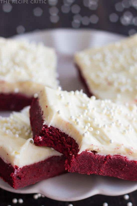 Red Velvet Sugar Cookie Bars with Cream Cheese Frosting -- Part of the Valentines Day Dessert