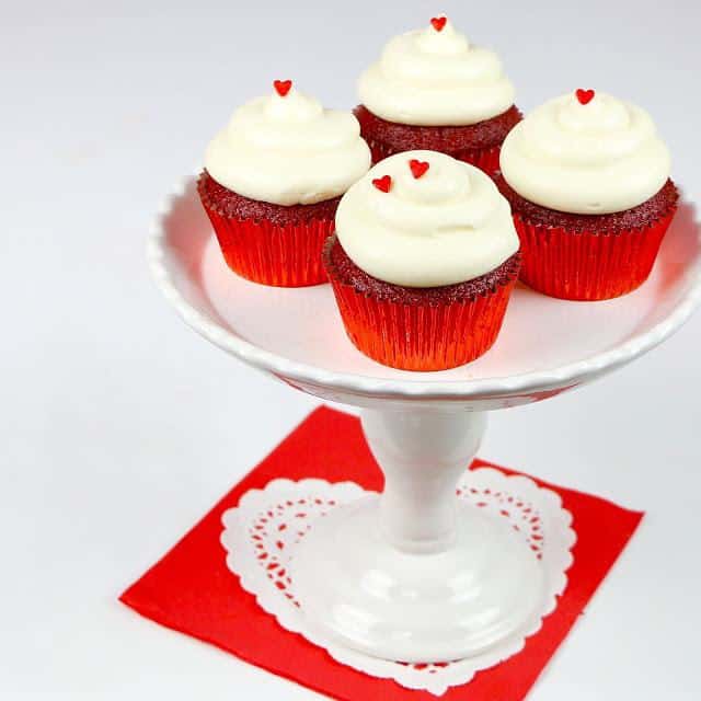 Red Velvet Cupcakes with Cream Cheese Frosting -- Part of the Valentines Day Dessert