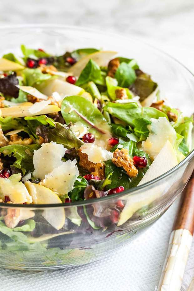 Pomegranate Pear Salad with Walnuts is loaded with flavors and would be a delicious addition to your Holiday dinner table! A vibrant salad full of different textures that is easy to whip up and makes every dinner special.