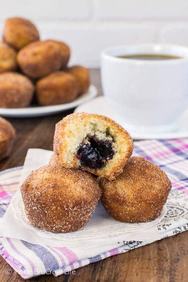 Blueberry Jelly Donut Holes you can bake up at home. Who could resist smiling on a day that starts with these?