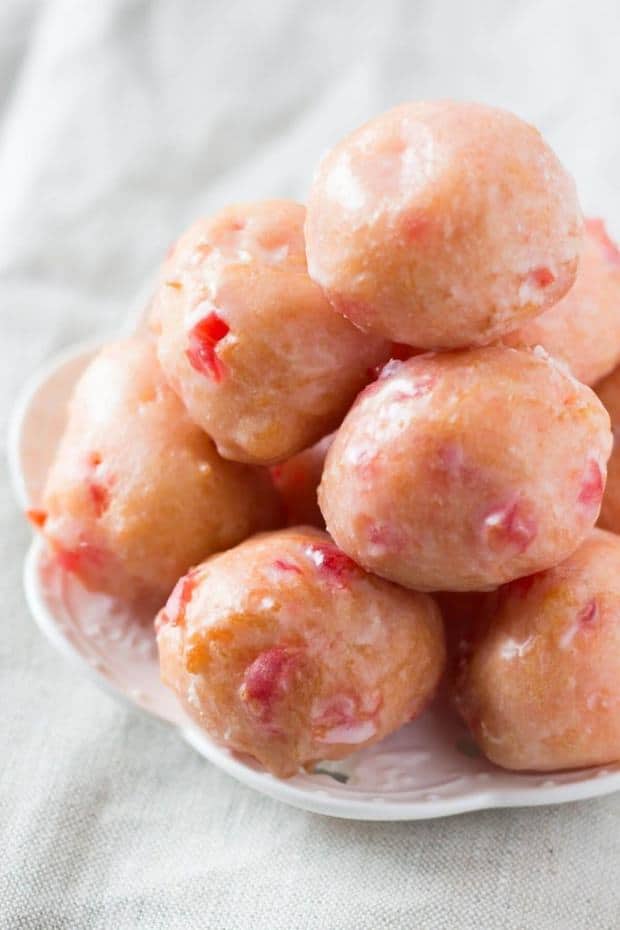 Perfect Cherry Doughnut Holes with a Sweet & Sticky Glaze – No need to visit the doughnut shop with these delicious morsels!