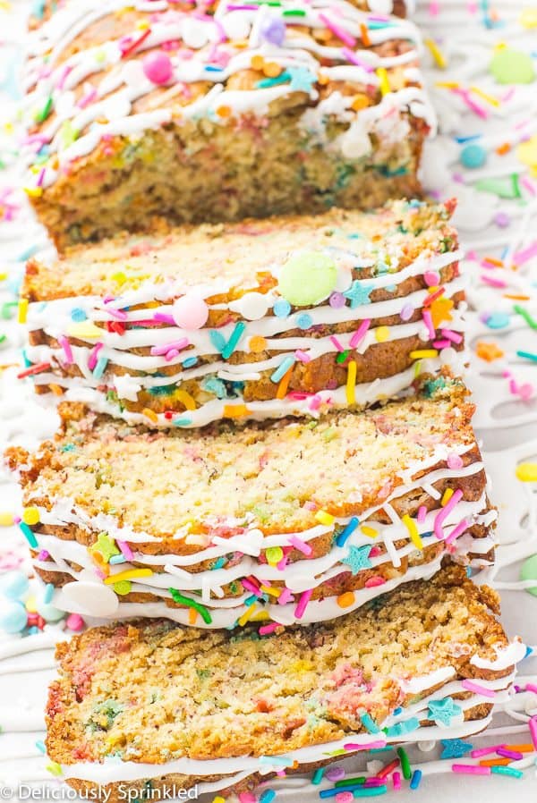  This simple to make banana bread filled with SPRINKLES makes for a FUN  way to start your day!