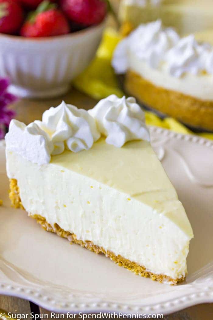  A creamy, tart, no-bake lemon cheesecake that can be made in minutes without ever turning on the oven!  Served over a simple graham cracker crust, this sweet & tart summertime treat is a simple party pleaser that’s perfect for your next get-together!