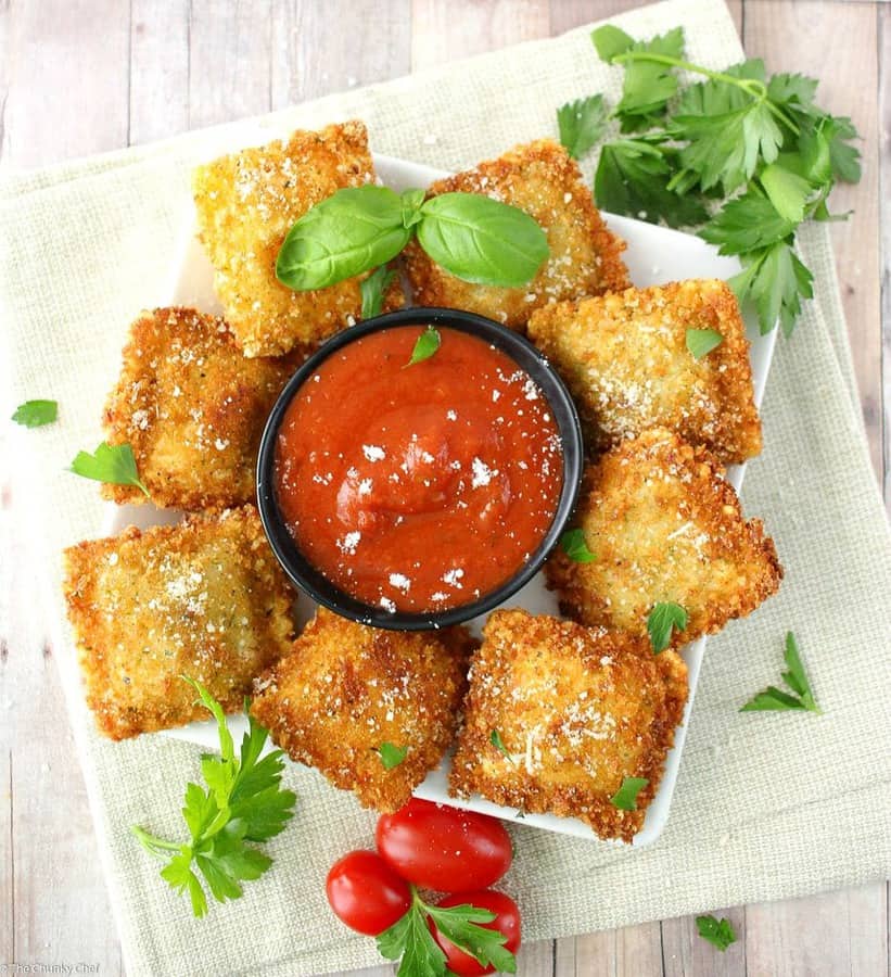 Like Olive Garden’s toasted ravioli, but better! This crispy fried ravioli is easy to make, yet impressive. Perfect for a party, or the family dinner table.