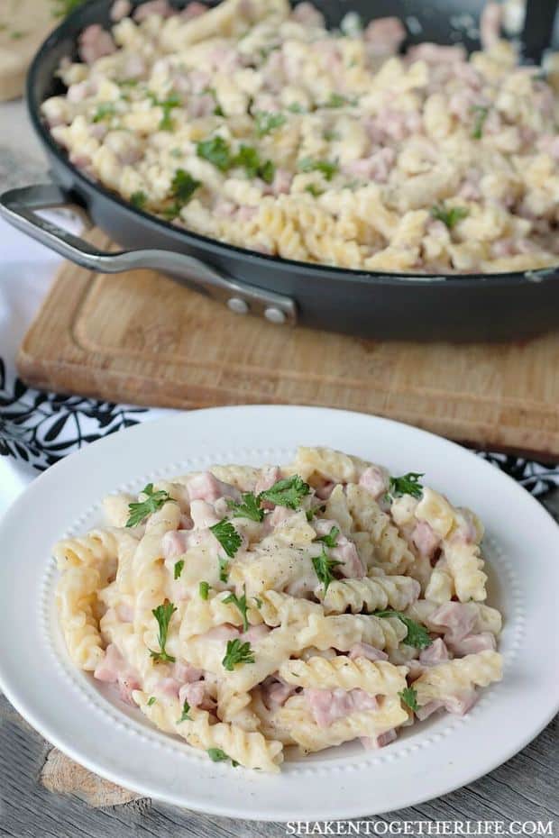 With one skillet and a few simple ingredients, this creamy, cheesy Skillet Ham & Cheese Alfredo is the ultimate easy dinner that goes from stove top to table in minutes!