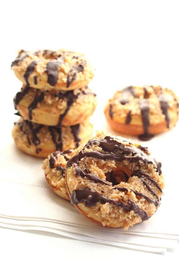 Love Girl Scout cookies? You will adore these low carb Samoa donuts, topped with sugar-free coconut caramel and chocolate.
