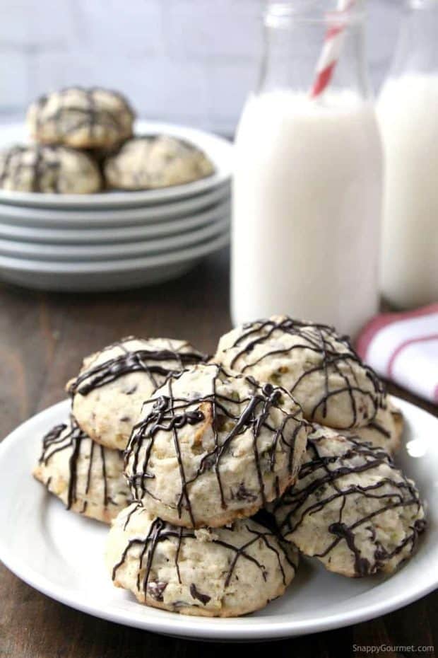 Holy Cannoli Cookies, an easy recipe for cannoli cookies with ricotta, chocolate chips, and pistachios! Fun Italian Christmas cookies, inspired by Italian cannolis, that will make a great additional to your Christmas cookie baskets and gifts this year!