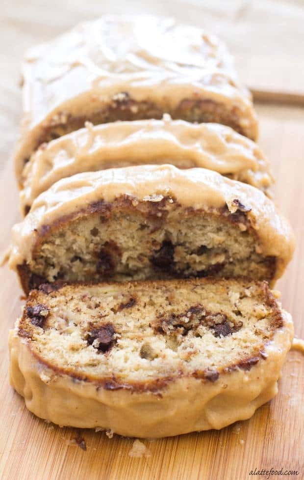 This classic banana bread is filled with sweet chocolate chips and topped with the best peanut butter icing! The peanut butter glaze and the melty chocolate chips make this Chocolate Chip Banana Bread recipe absolutely to die for! You’re sure to love this quick and easy snack or dessert!