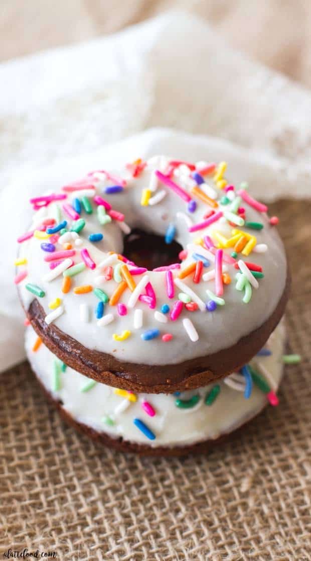 These Chocolate Sprinkle Donuts with Vanilla Glaze are perfect for Valentine’s Day, breakfast, and dessert!