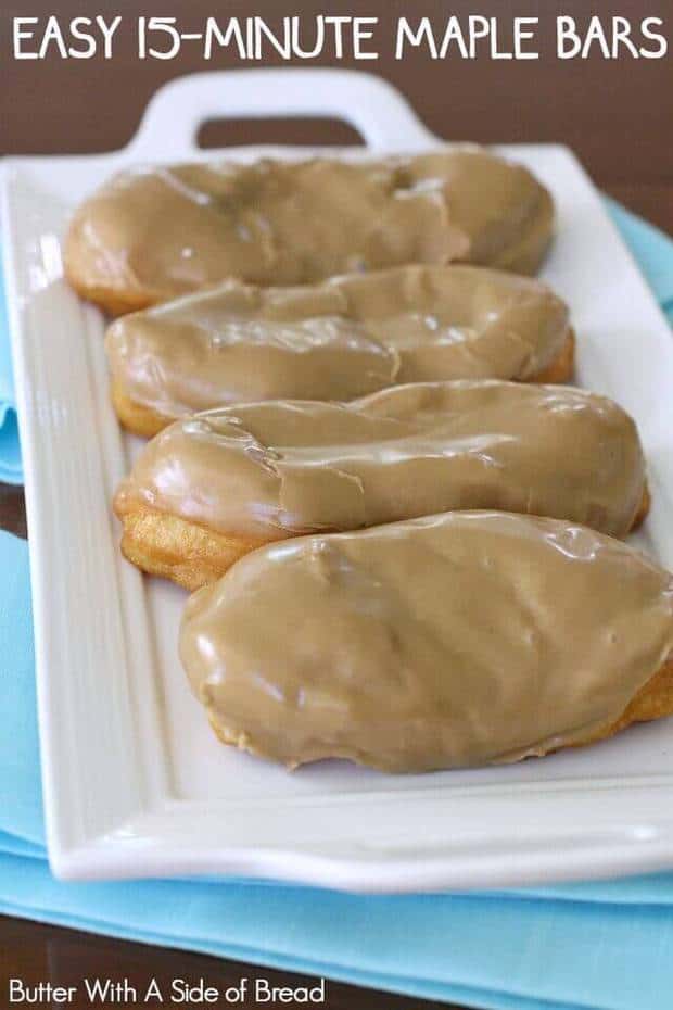 Easy 15 Minute Maple Bars made in minutes with crescent dough & a delicious homemade maple glaze. Never buy store bought again after tasting these warm, fresh maple bars!