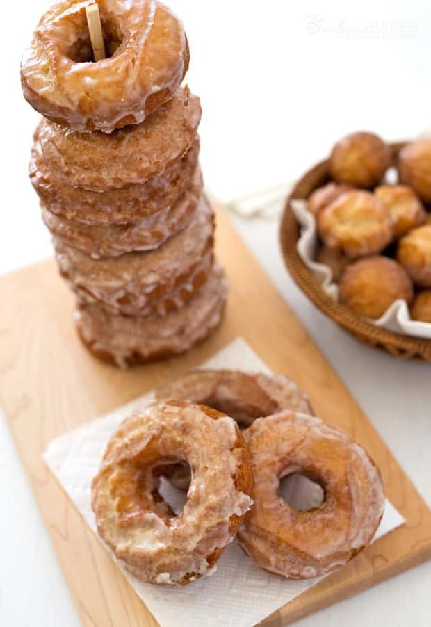 Old Fashioned Buttermilk Donuts are plain cake donuts with a simple glaze, but they’re scored to create more surface area so that when they’re fried they get extra crispy and extra delicious on the outside.