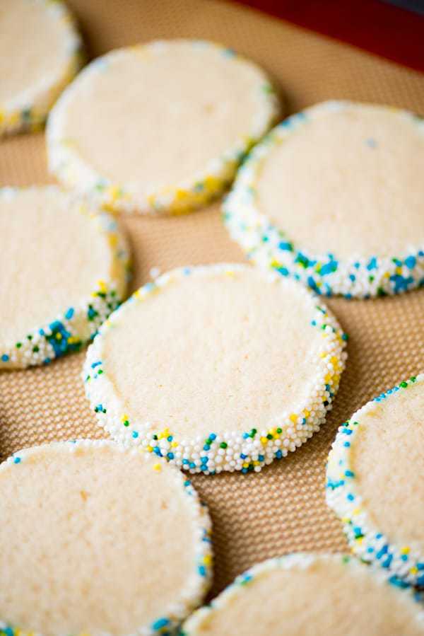 It takes just 5 minutes to whip up these classic Slice and Bake Sugar Cookies! Roll the dough in festive sprinkles for any occasion!
