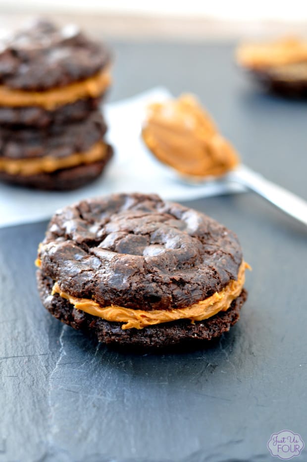 I am going to tell you right now that these cookies are EPIC. They start with fudge brownie cookies. Then, cookie butter is sandwiched in between for the perfect addition. I won’t tell you how many I ate but let’s say my family didn’t get very many when they came home from school and work.