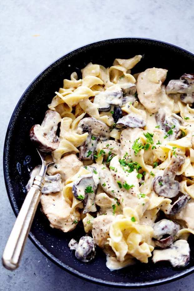  Slow Cooker Chicken and Mushroom Stroganoff takes just minutes to throw in the slow cooker!  It is incredibly creamy and delicious and will become an instant family favorite!