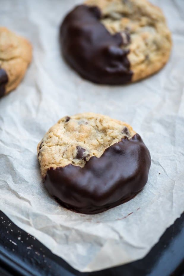 These Chewy Chocolate Dipped Oatmeal Cookies are truly special. The base oatmeal cookie recipe is one of my favorites and a quick dip in bittersweet chocolate takes these cookies to the next level!