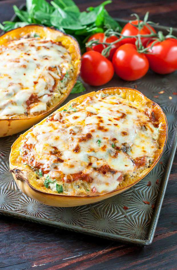 This Easy Cheesy Vegetarian Spaghetti Squash Lasagna is a tasty low-carb and gluten-free alternative to traditional lasagna that is sure to satisfy all your comfort food cravings! The cheesy ricotta veggie filling is absolute perfection.