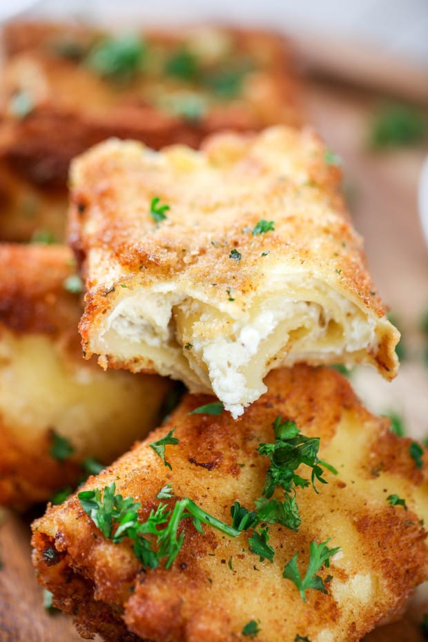 Lasagna Fritta aka Deep Fried Lasagna: Creamy lasagna wrapped in an ultra crunchy batter.  Just when you thought lasagna couldn’t get any better!