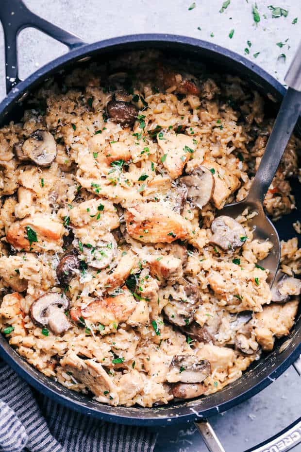 One Pot Creamy Parmesan Chicken with Mushroom Rice -- Part of The Best Parmesan Recipes
